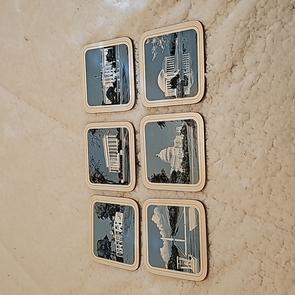 Vintage Clover Leaf Set of 6 Coasters - Washington Monuments